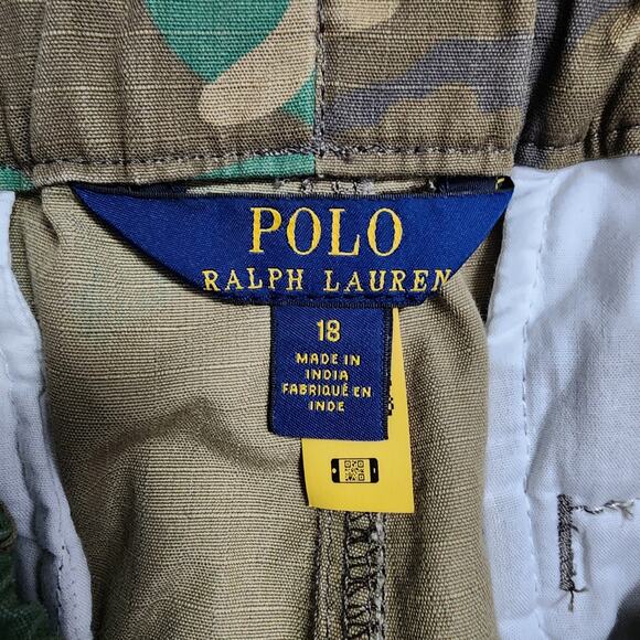NWT Polo Ralph Lauren Cargo Shorts Youth 18 Camo Green Ripstop Cotton Drawstring - Picture 4 of 9